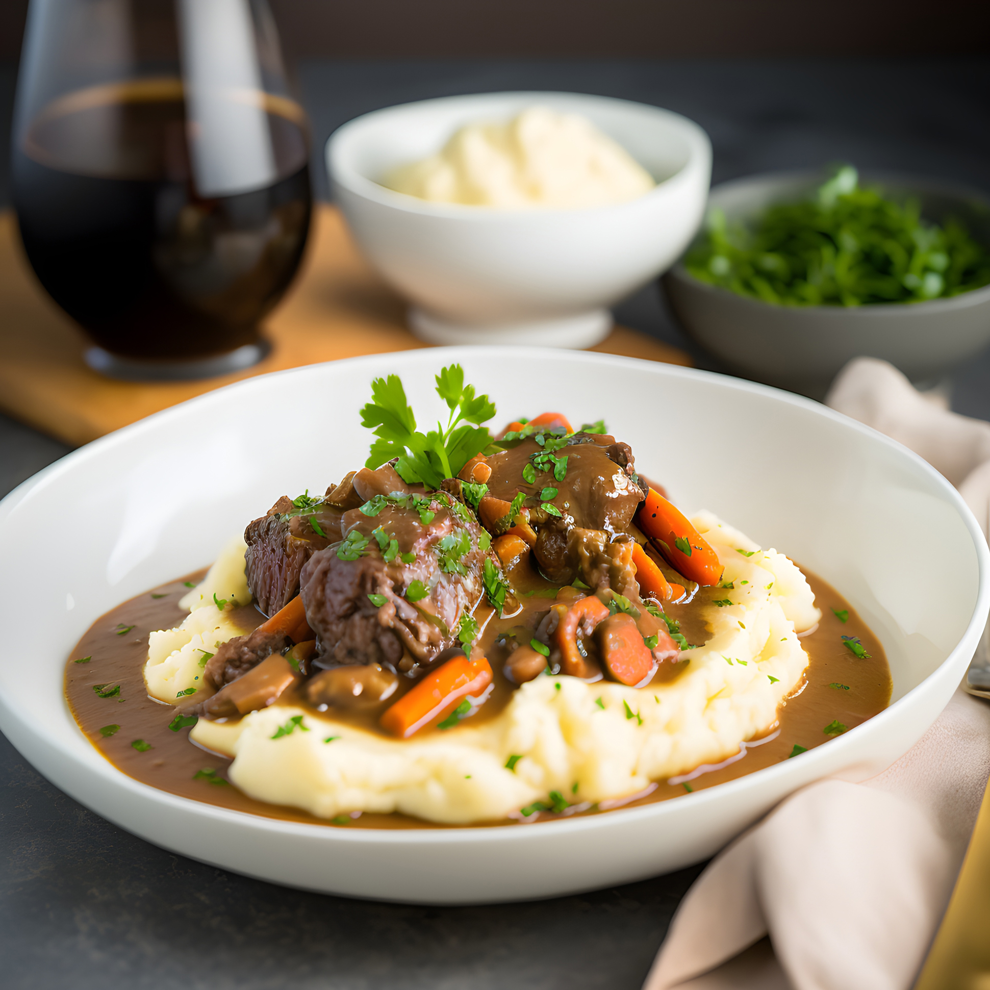 Beef Bourguignon over Mashed Potatoes